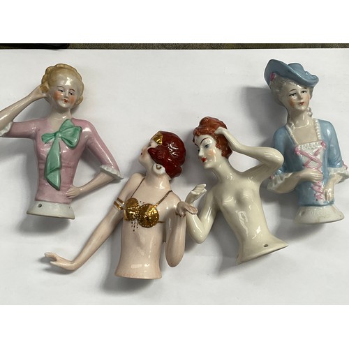 1245 - Four early 20th Century glazed china half dolls including flapper    (R) £50