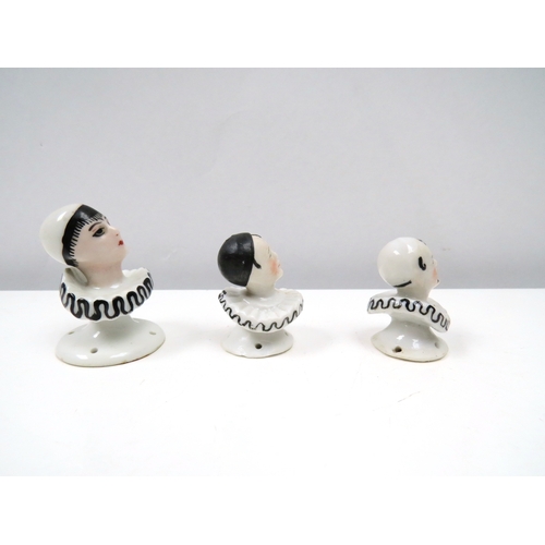 1311 - Three Pierrette china doll heads, 4cm & 5cm tall