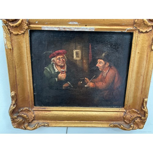 1317 - Two 18th Century English school Tavern scene oils on boards, unsigned, 14cm x 16cm and 13cm x 16cm