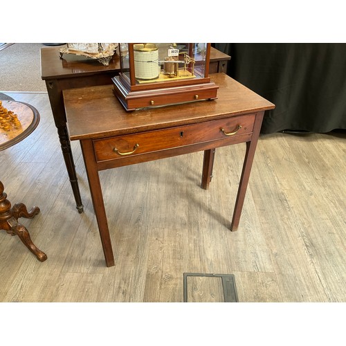 1478 - A George III mahogany side table, single drawer with brass handles, on chamfered square legs. 71cm x... 