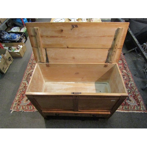 1479 - A 19th Century stripped pine mule chest with front decoration 72cm x 94cm x 43cm