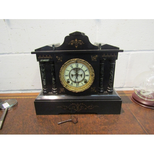 1019 - A late 19th Century black Belgian marble mantel clock of Architectural form with skeleton escapement... 