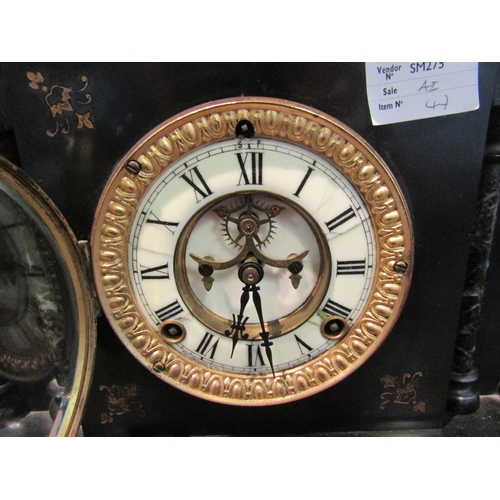 1019 - A late 19th Century black Belgian marble mantel clock of Architectural form with skeleton escapement... 