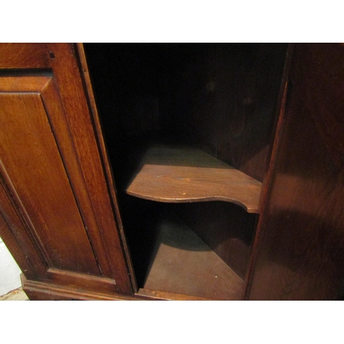 1053 - A modern oak glazed corner cabinet with bottom field panel doors. 199cm high x 84cm wide   (R) £50