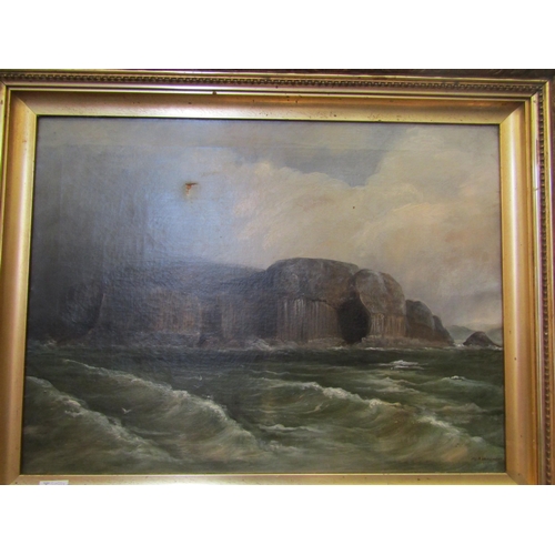 1069 - M. ALEXANDER (XIX) A 19th Century coastal scene, the Island of Staffa, cliffs and waves, oil on canv... 