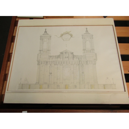 1091 - An architectural pencil drawing of St. Johns, Smith Square, Westminster, 1:50 scale, framed, 78cm x ... 