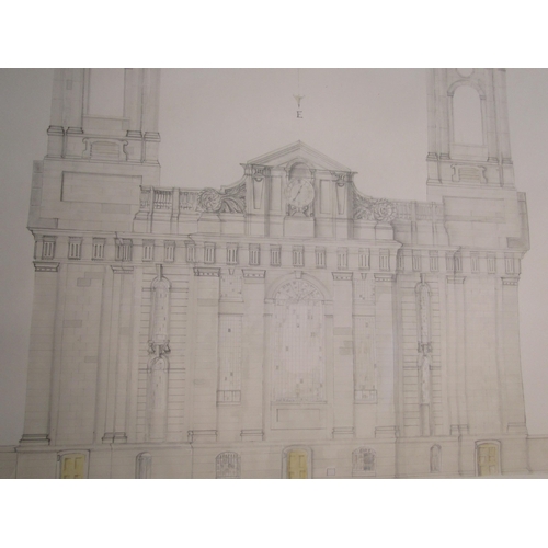 1091 - An architectural pencil drawing of St. Johns, Smith Square, Westminster, 1:50 scale, framed, 78cm x ... 