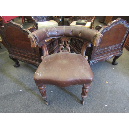 1130 - A 19th Century possibly William IV captain's chair with leatherette upholstery, melon fluted front l... 