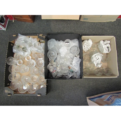 1209 - Three boxes of mostly cut glass including tumblers, knife rests, punch glasses, lidded bowl etc