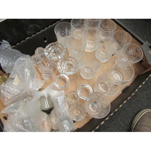 1209 - Three boxes of mostly cut glass including tumblers, knife rests, punch glasses, lidded bowl etc