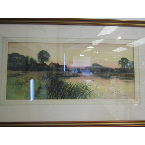 1228 - F FRAZER: A watercolour view of the Norfolk Broads, signed lower right, 24cm x 54cm