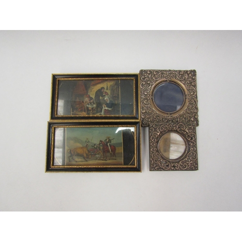 1297 - Two Victorian silver photograph frames, scrolled design together with a pair of Victorian prints