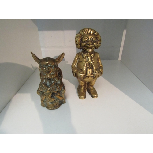 1338 - A brass figural money box and a brass figure of rabbit knitting (2)