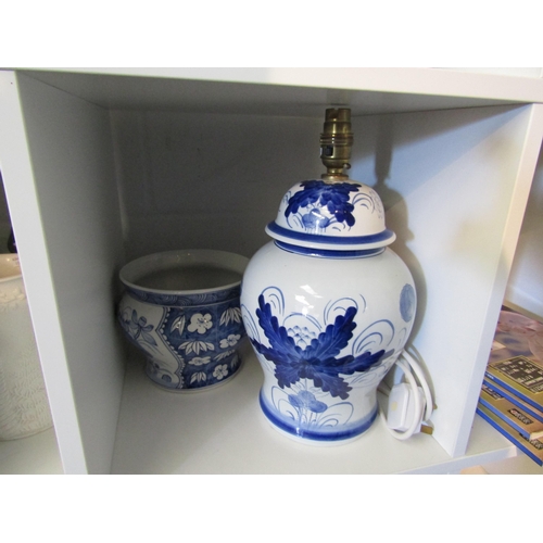 1363 - An Oriental blue and white ginger jar form lamp and similar jardiniere (2)   (E) £10-20