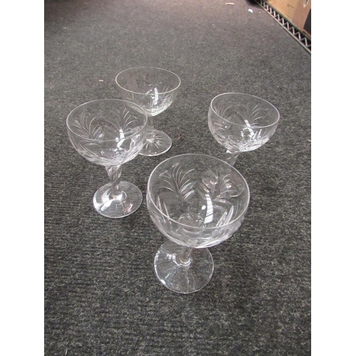 1417 - Twelve crystal champagne glasses/ saucers