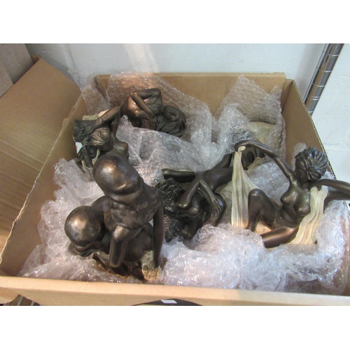 1434 - A box of five resin figures depicting nude lovers, reclining female, etc