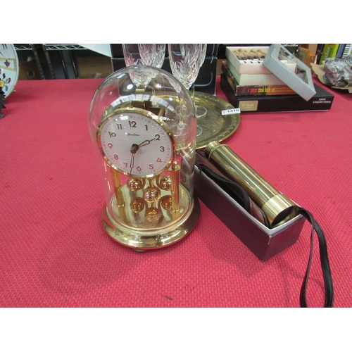 1471 - A brass 4 draw telescope 25 & 30mm. An anniversary clock with glass dome   (R)  £20