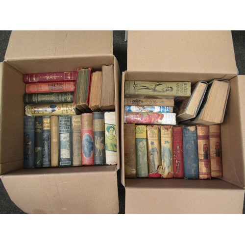 1155 - Two boxes of mainly boys juvenile adventure books in pictorial cloth bindings, including R M Ballant... 