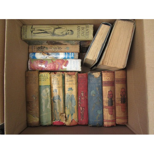 1155 - Two boxes of mainly boys juvenile adventure books in pictorial cloth bindings, including R M Ballant... 