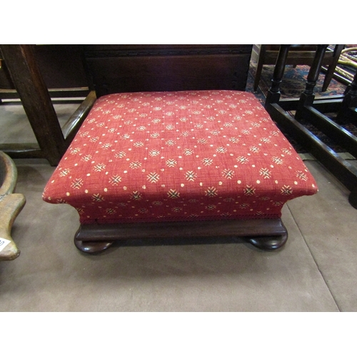 4206 - An early Victorian mahogany foot stool with waisted sides over turned flat bun feet, 39cm square