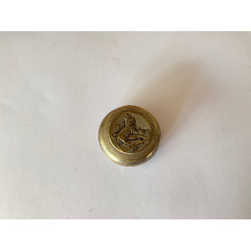 5364 - A WWI 1914-1916 patch box / pill box with Rampant lion and solider front, Art Nouveau style back