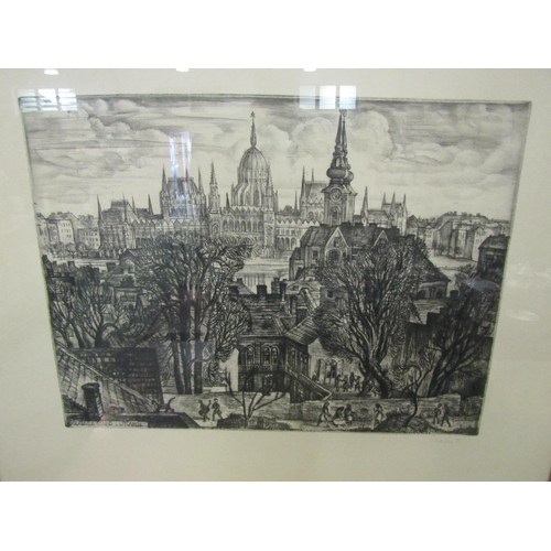 4020 - Two engravings, town scene and 