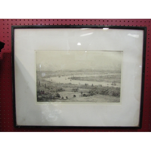 4041 - A William Wyllie etching depicting the Thames from a distance, pencil signed lower left, framed and ... 