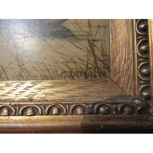 4073 - G. SMITH: An oil on board of lady on boat, 