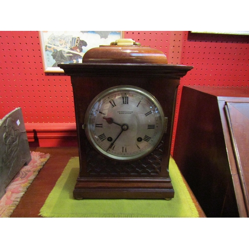 4084 - A large mahogany mantel clock, ca. 1880, silvered 51/2