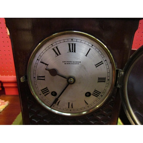 4084 - A large mahogany mantel clock, ca. 1880, silvered 51/2