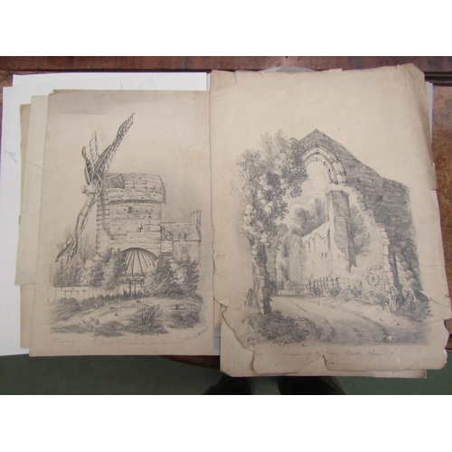 4107 - A folio of pencil drawings including examples dated 1830/40's, Church and still life studies