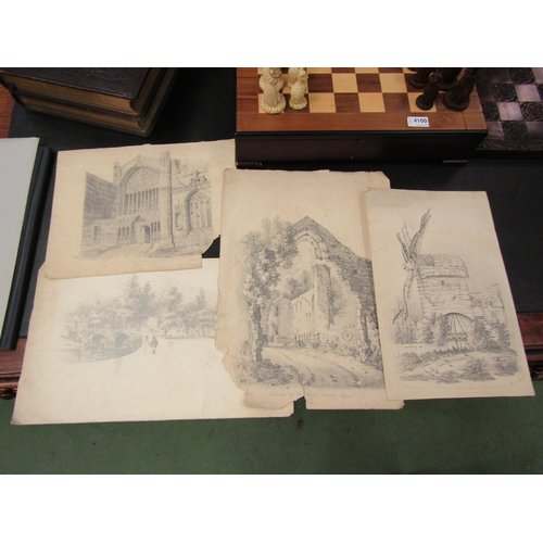 4107 - A folio of pencil drawings including examples dated 1830/40's, Church and still life studies