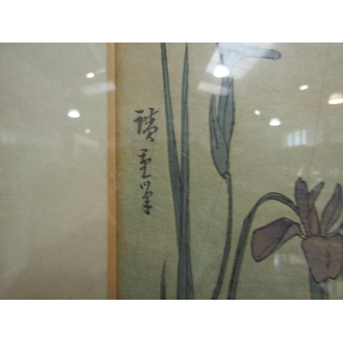 4121 - Two Japanese silk pictures depicting birds in flight, framed and glazed, 28cm x 10cm each