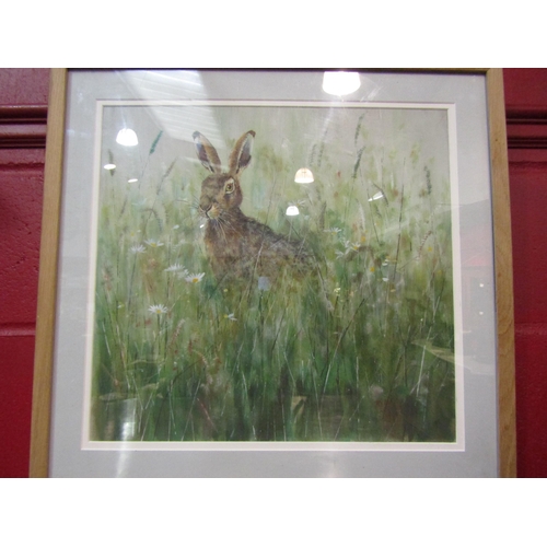 4132 - JOHN RYAN: An acrylic of a hare, signed lower right, framed and glazed, 43cm x 45cm