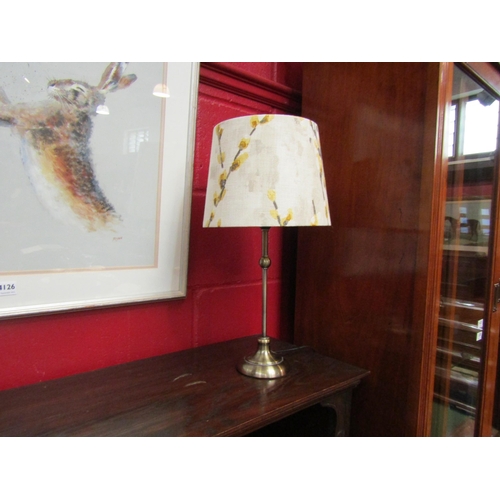 4125 - A pair of slender brass effect table lamps with branch design shades