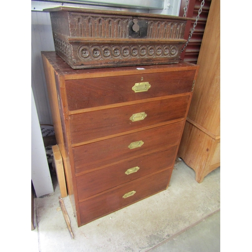 2064 - A 19th Century mahogany five drawer compactum centre, campaign fluted brass handles