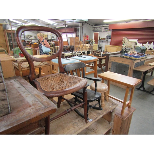 2231 - An oak stool, milking stool, miniature rocking chair and a balloon back chair (4)