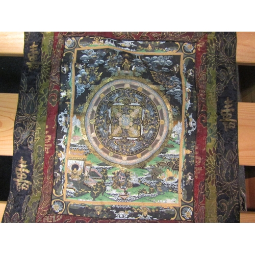 1093 - A handpainted wall hanging of scroll form, 70cm x 48cm