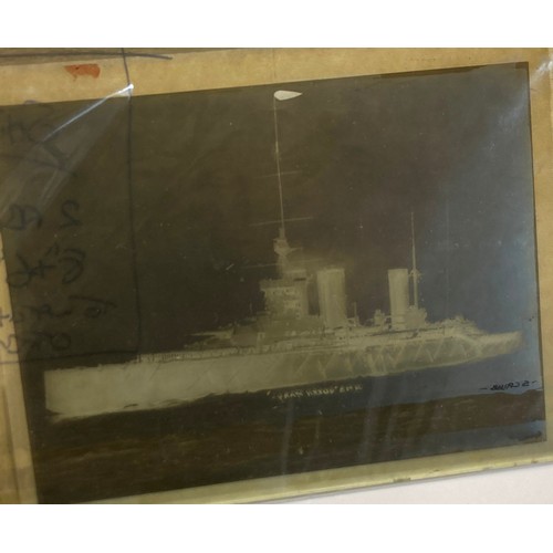 5100 - A collection of glass negatives of naval themes including Fleet Review 1911, Bulwark, K-Class submar... 