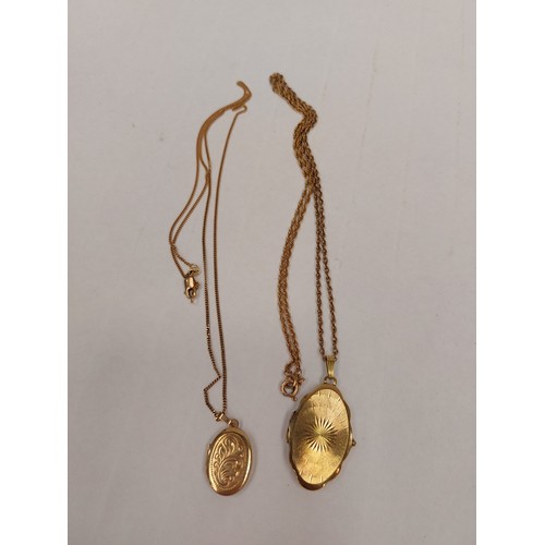 1293 - An 18ct gold locket on 9ct gold chain and a 14ct rolled gold locket on 9ct gold chain (2)