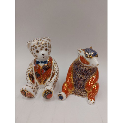 1338 - A Royal Crown Derby Honey Bear paperweight with gold stopper and a Teddy Bear with silver stopper