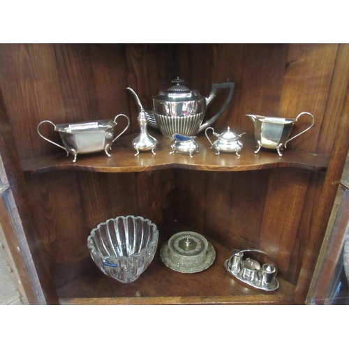 1026 - A matched three piece plated tea set, condiments, sardine dish and Villeroy & Boch bowl and other pl... 
