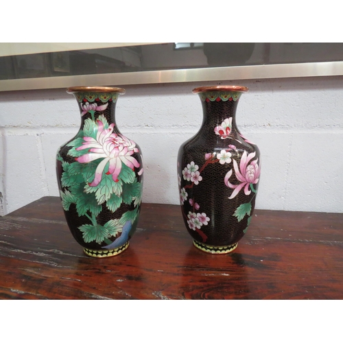 1034 - A pair of 20th Century cloisonne vases. 21cm high