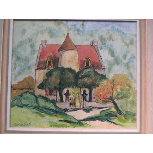 1046 - MAURICE BOOTS: An oil on canvas of house with apple tree to foreground, signed lower left, framed, 2... 
