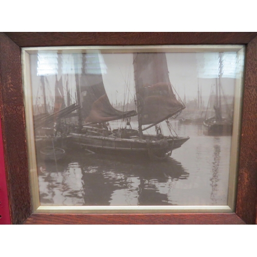 1100 - A pair of oak framed vintage photographs of Lowestoft pier and harbour, 18cm x 23cm image sizes