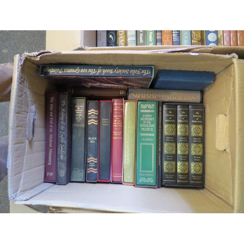 1210 - Three boxes of Folio Society books, including Coleridge; Defoe 