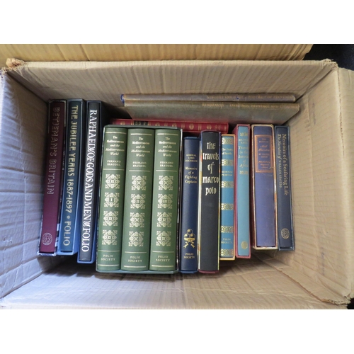 1210 - Three boxes of Folio Society books, including Coleridge; Defoe 