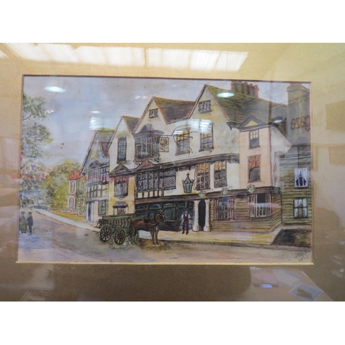 1227 - W. COLE: Two 19th Century watercolours of town street scenes, gilt framed and glazed, 17cm x 27cm