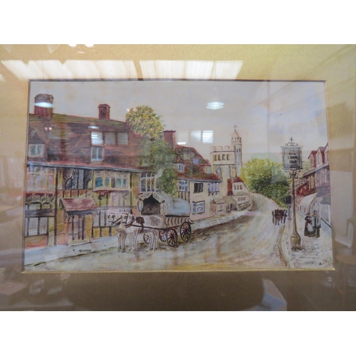 1227 - W. COLE: Two 19th Century watercolours of town street scenes, gilt framed and glazed, 17cm x 27cm