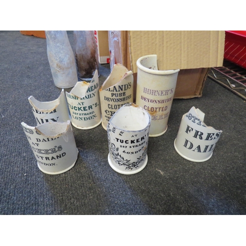 1255 - A box of octagonal Bristol blue bottles, some with stoppers, approx 48. Also including a selection o... 